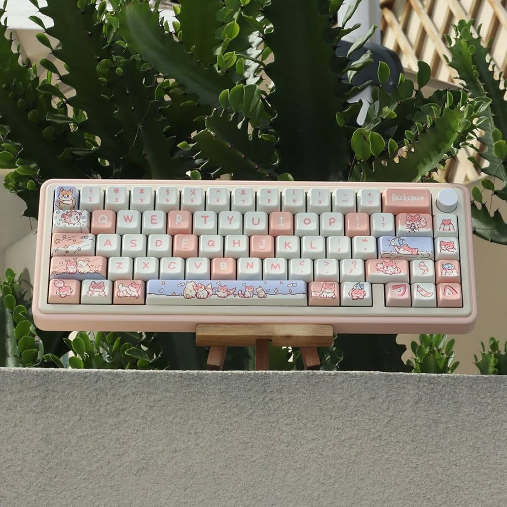 Amazon.com: JOLINTAL PBT Pink Key caps 74 Key Cap Set MDA